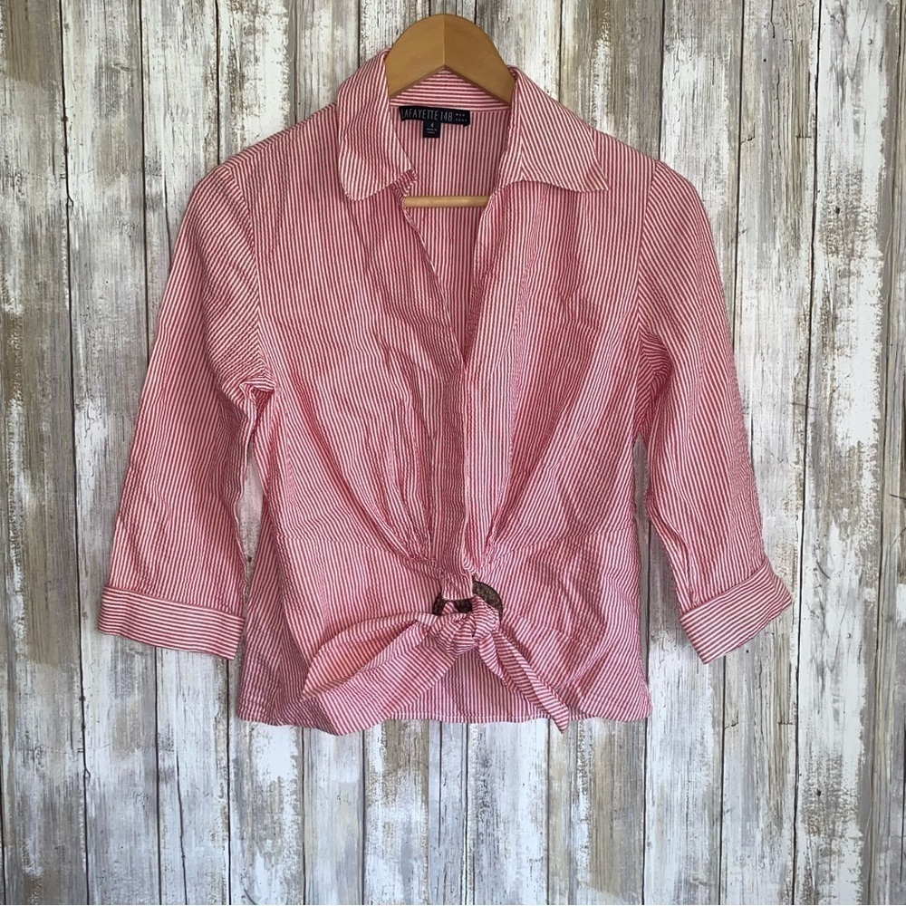 Lafayette 148 Striped Button Blouse - Picture 1 of 5